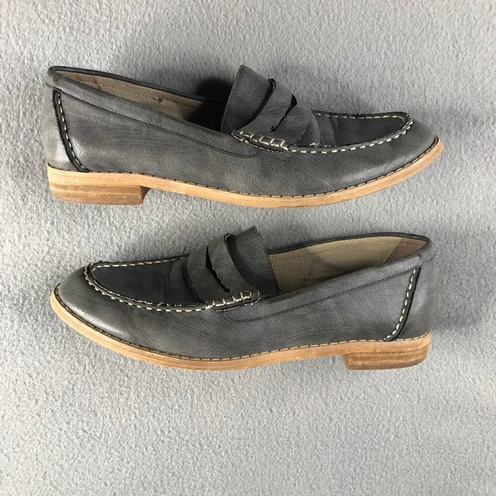 Miim Gray Leather Minimalist Preppy Loafers